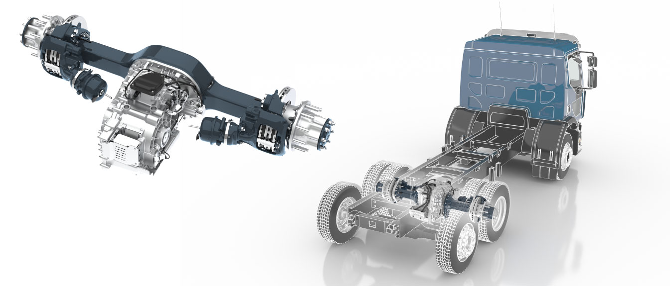 A rendered image of an Allison eGen Power 100S and the eGen Power 100S rendered in a truck.