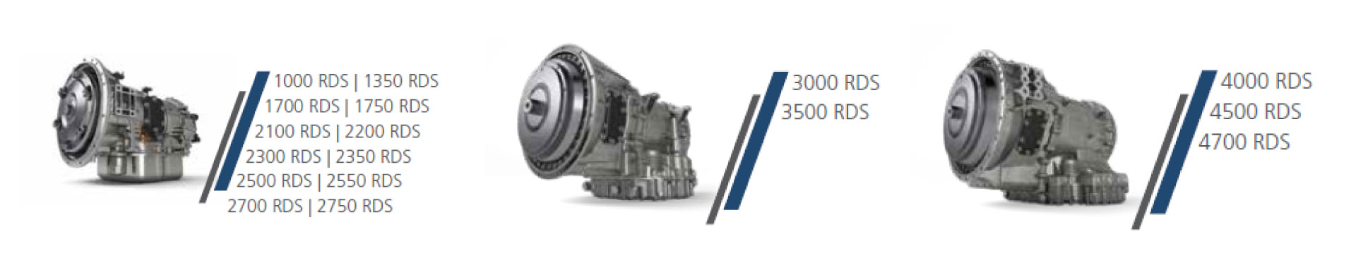 An image of three Allison Rugged Duty Series transmissions.